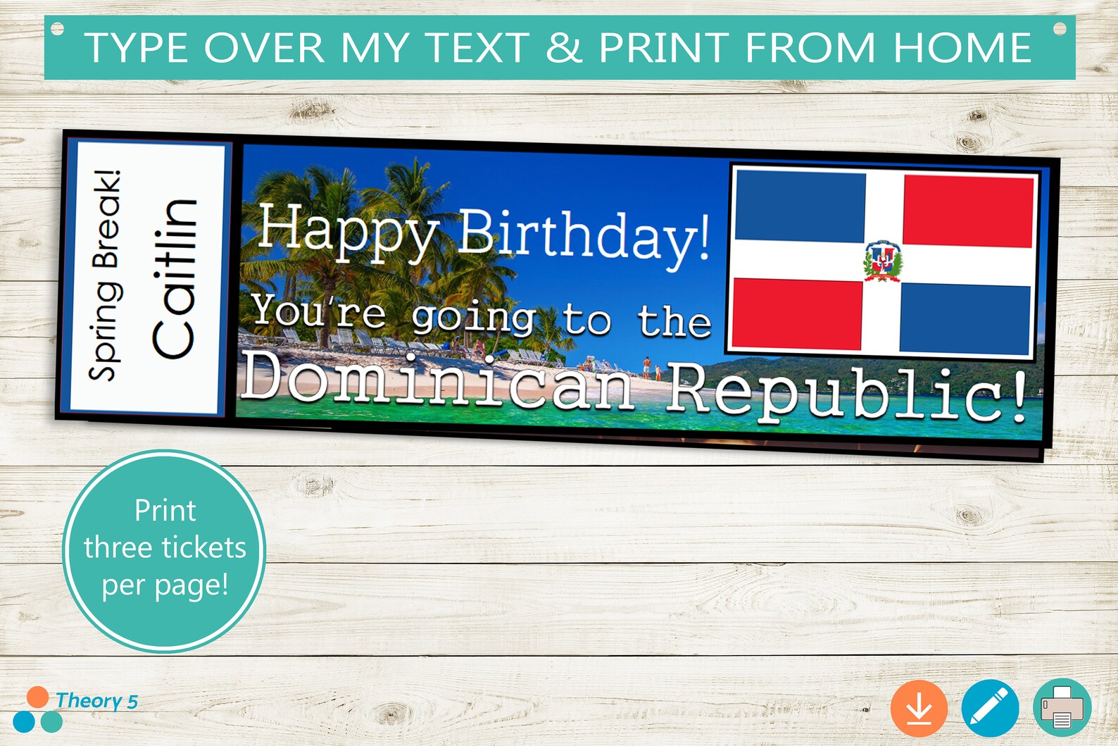 Printable SURPRISE Tickets to the Dominican Republic // Adobe Etsy