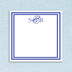 Custom Initials Monogram Sticky Notes // 3" x 3", 3" x 4", 4" x 6" // personalize, blue, teacher gift idea, cute memo pad, post, stationery