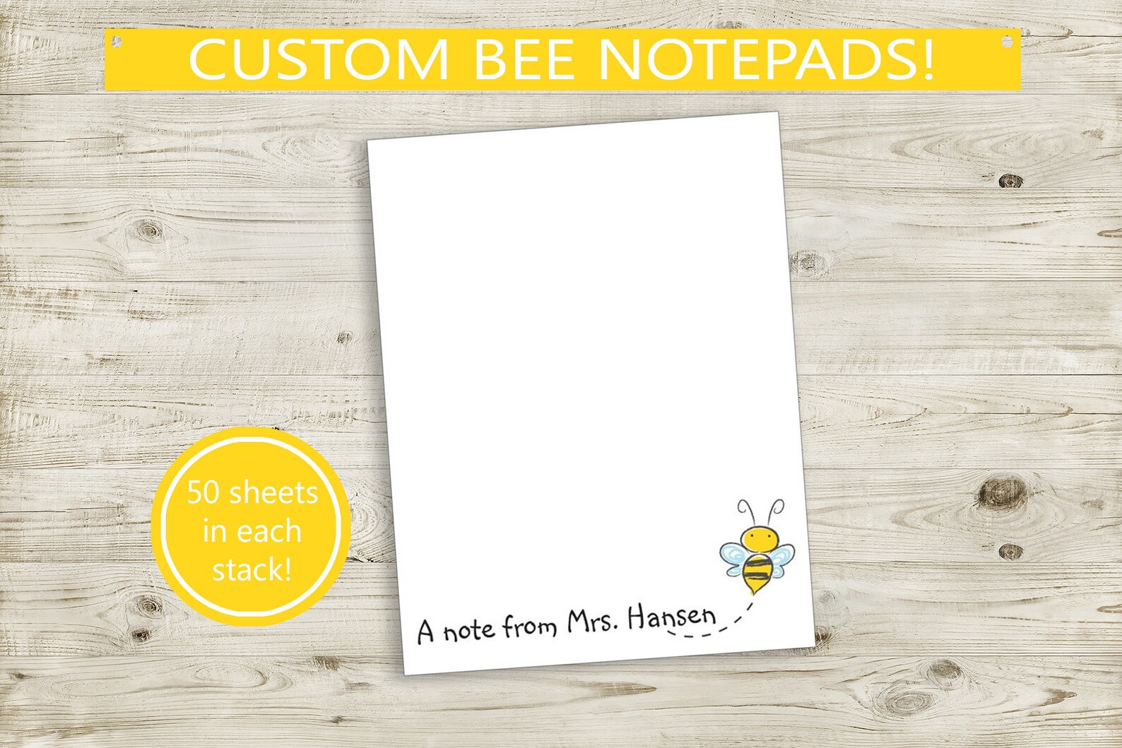 Custom Bee Notepads Name School Teacher // 50 Sheets per Stack - Etsy