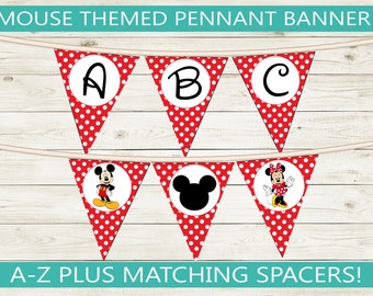 Themed Pennant Banner // birthday party, baby shower, printable sign bunting party decorations, decor, red white colors, polka dots cute