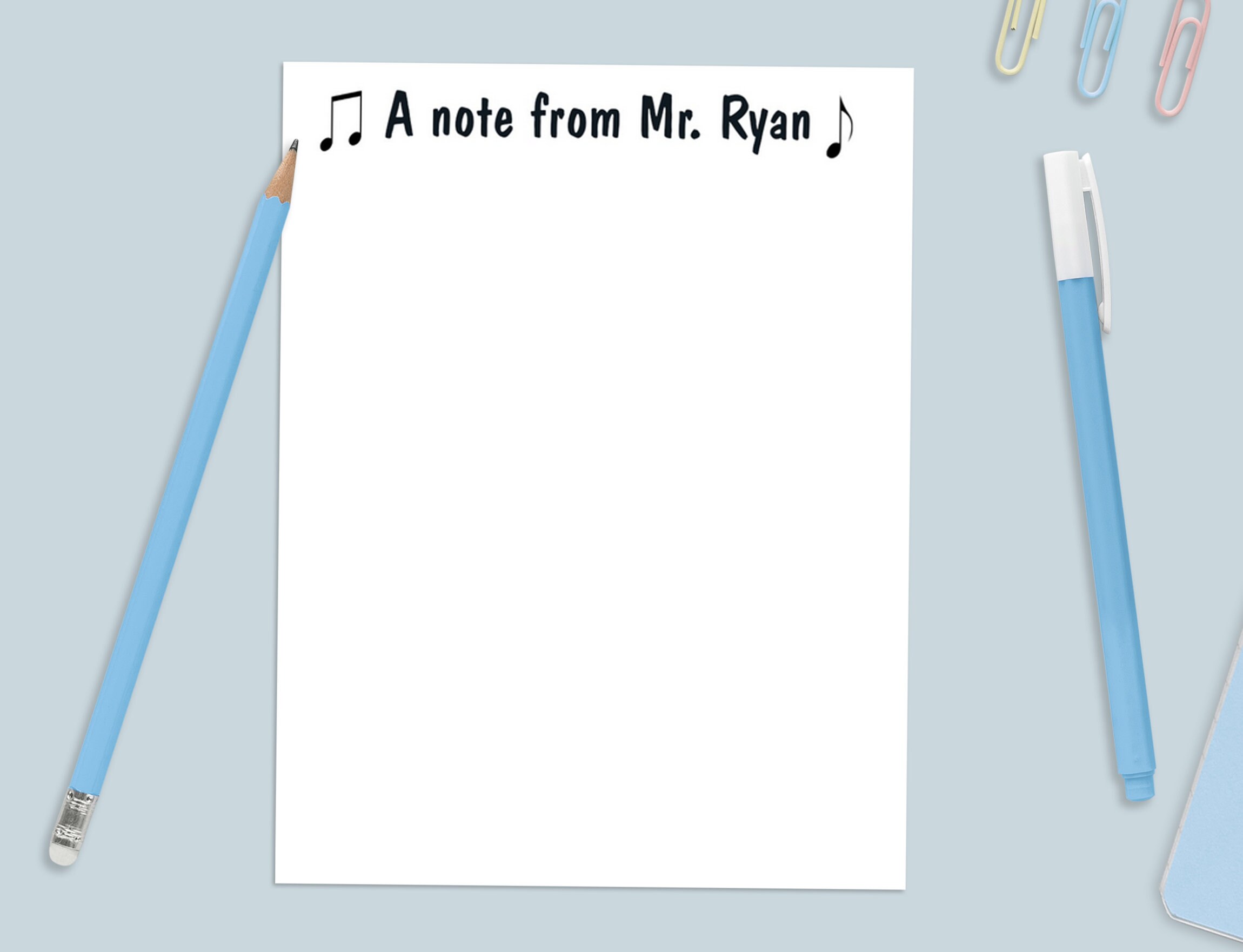 Rectangular Music Notes Notepad Template Personalized Notepad With Music Note Design and Custom Name // 50 ...
