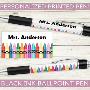 Custom Pen with Fun Crayon Design // Personalized Black ink ballpoint pen // teacher appreciation gift idea, name present, stationery useful