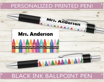 Custom Pen with Fun Crayon Design // Personalized Black ink ballpoint pen // teacher appreciation gift idea, name present, stationery useful