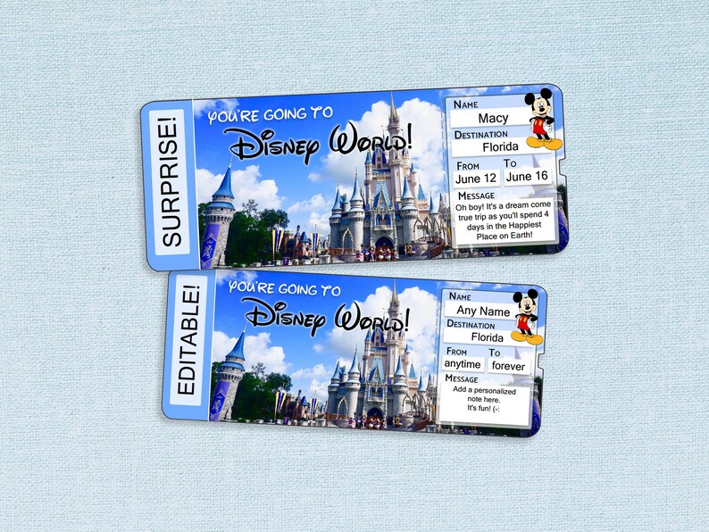 Novelty Custom Tickets Boarding Pass Surprise // Printable Adobe Editable PDF // vacation reveal, trip, customize, digital file gift DIY fun image 1