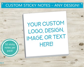 Custom Sticky Notes Business Logo Personalize // stick paper, office, brand, gift idea, promotional item, unique custom print 3" x 3" notes