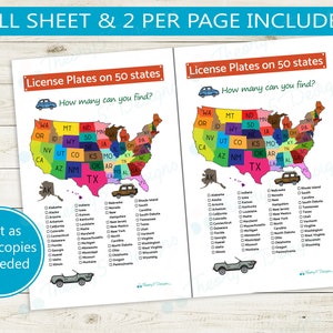 License Plate Game Printable // Instant Download PDF // Road Trip, Kids ...