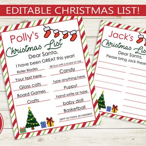 Lista de Navidad editable e imprimible // imprimir desde casa, carta de navidad, personalizada, 8.5 x 11, vacaciones, personalizada, diy, lista de deseos, santa