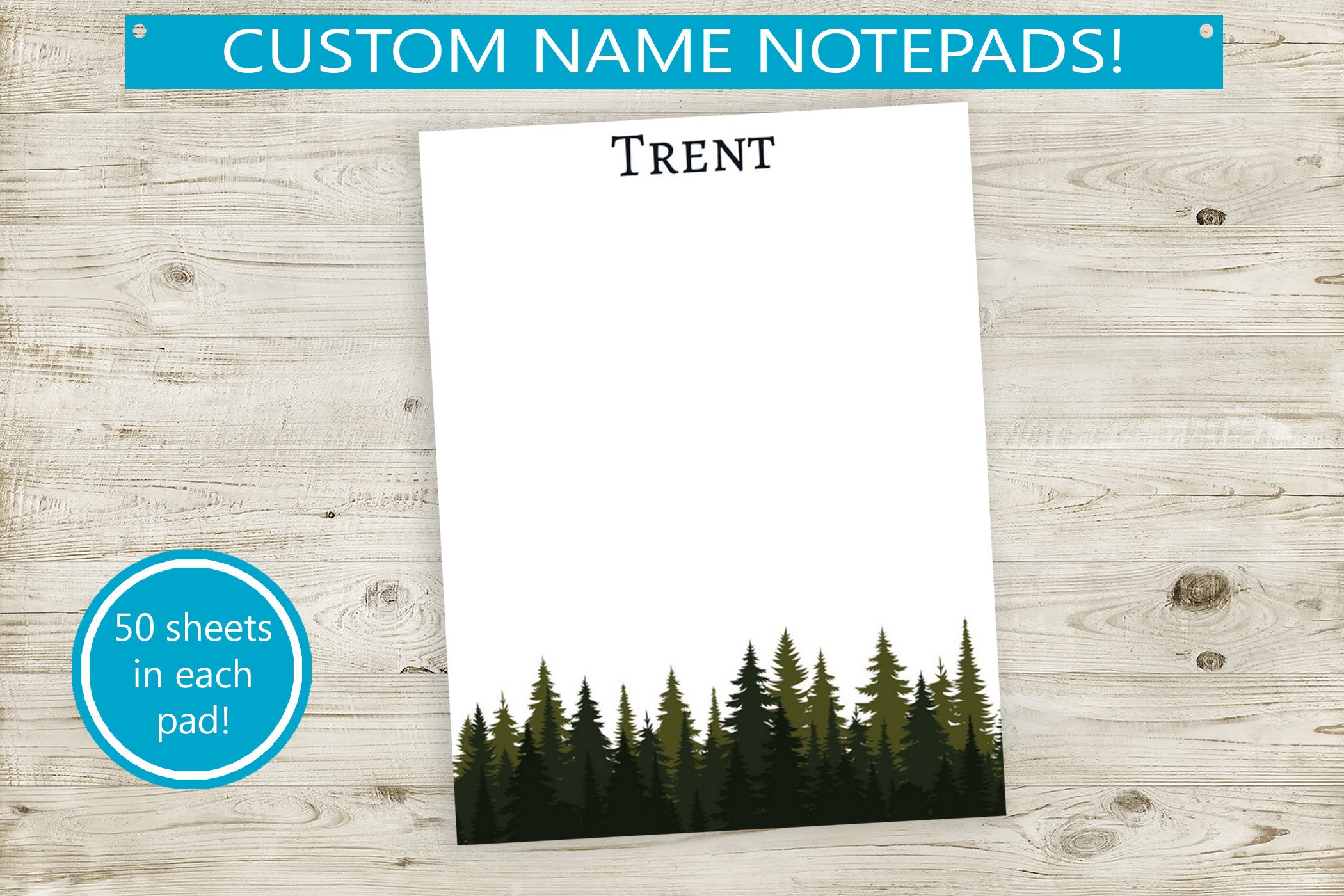 Notepad Wood Custom Notepad With Tree Forest Design // 50 Sheets per Stack, 4