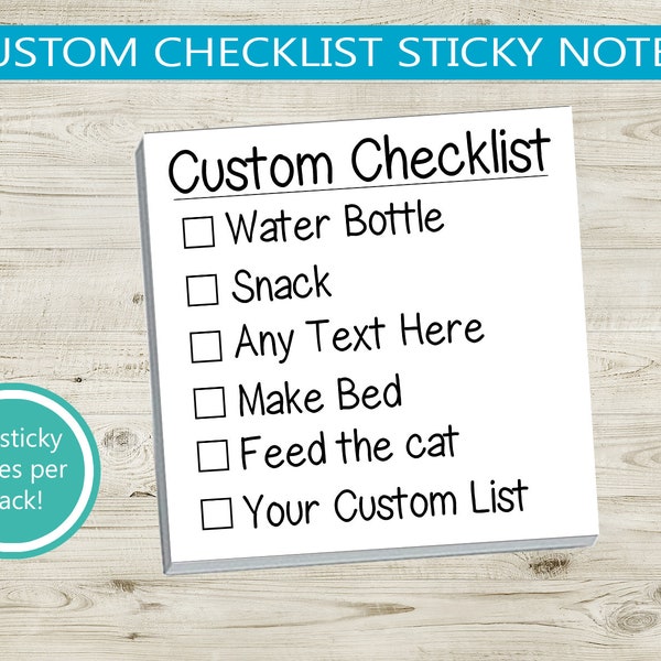 Custom Checklist Sticky Notes // Organization 3x3 stick notes, check list for kids, customizable, teacher appreciation, gift it, to do list