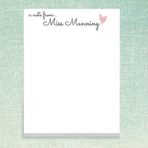 Custom Name Notepads Personalized Cursive Heart Design // 50 sheets per pad // 4"x5.5" or 5.5"x8.5" or 8.5"x11" sizes, text, stationery bulk