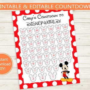 Vacation Countdown Editable PDF // custom name, 50 day countdown calendar, print from home, DIY, trip countdown, printable customizable red