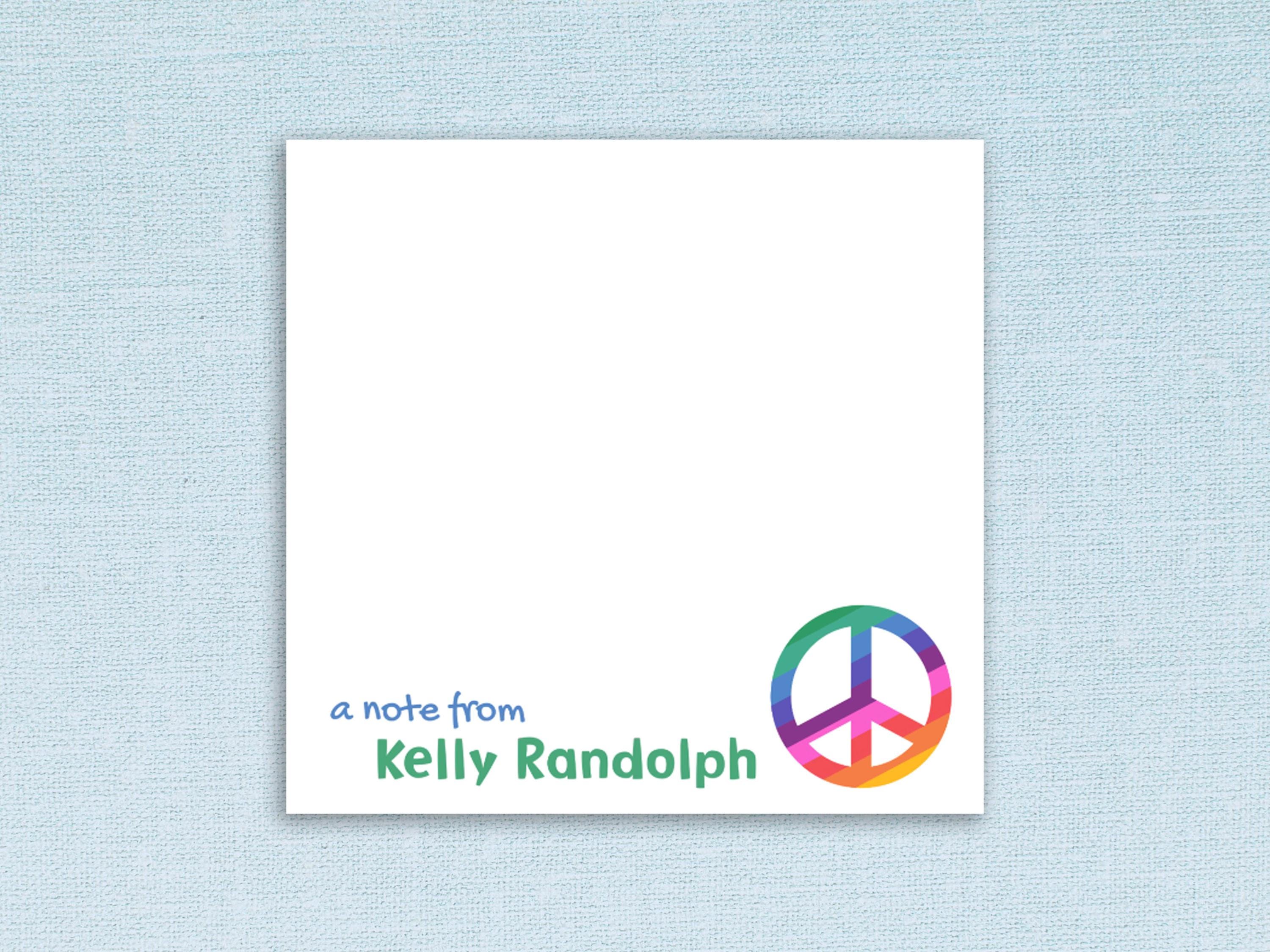 Peace Sticky Notes Personalized Sticky Notes // Peace Sign Hippy Colorful Design With ...