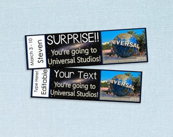 Universal Studios Surprise Trip Reveal-tickets // Adobe bewerkbare pdf // surprise, vakantie, Orlando, custom DIY-feestje, cadeau-idee, vakantie