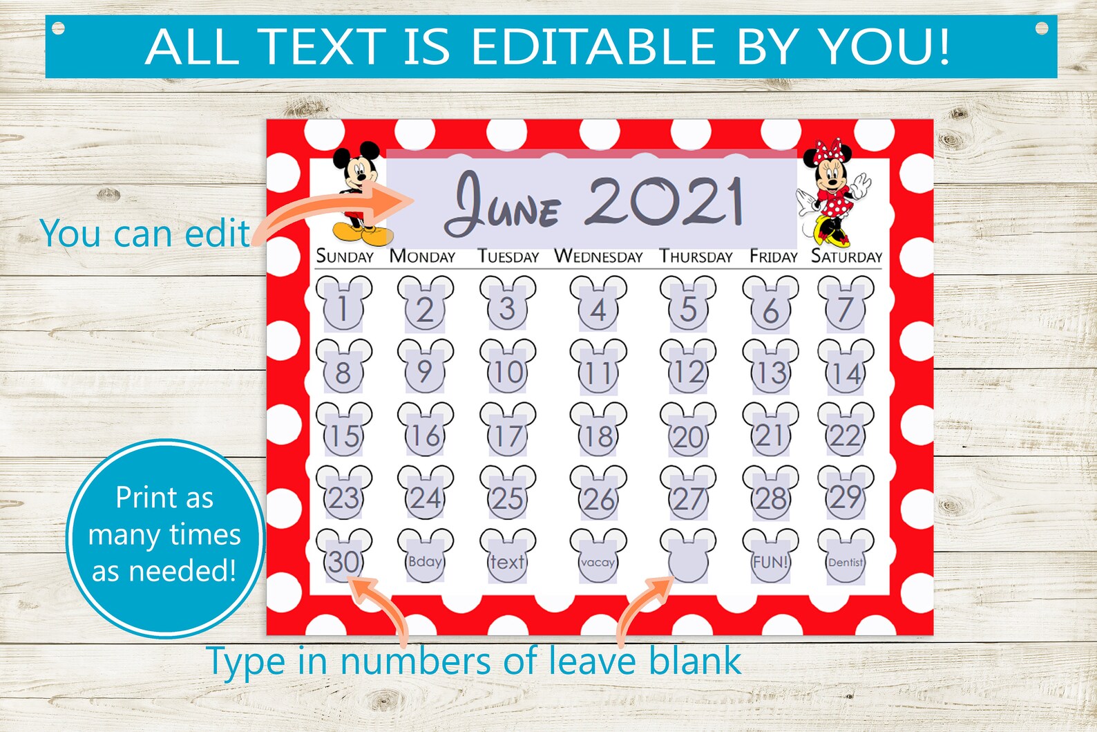 Fun Calendar Editable Printable // Adobe Editable PDF // Any - Etsy