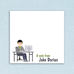 Custom Name Sticky Notes // man desk, secretary boss gift idea, customizable paper stick notes, worker stationery, programmer, computer guy
