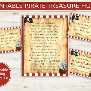Carta y pistas de búsqueda del tesoro imprimible pirata // descarga instantánea PDF, búsqueda del tesoro sorpresa, archivo de cumpleaños del juego de fiesta pistas de rima DIY