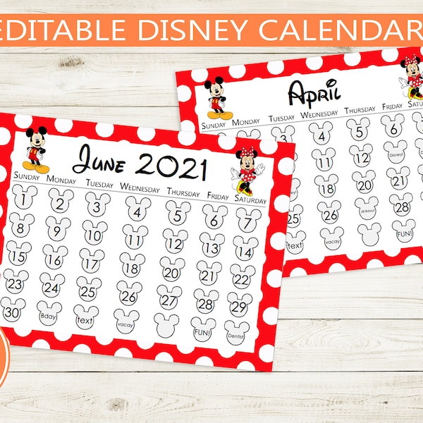 Mickey Mouse Printable Calendar Etsy