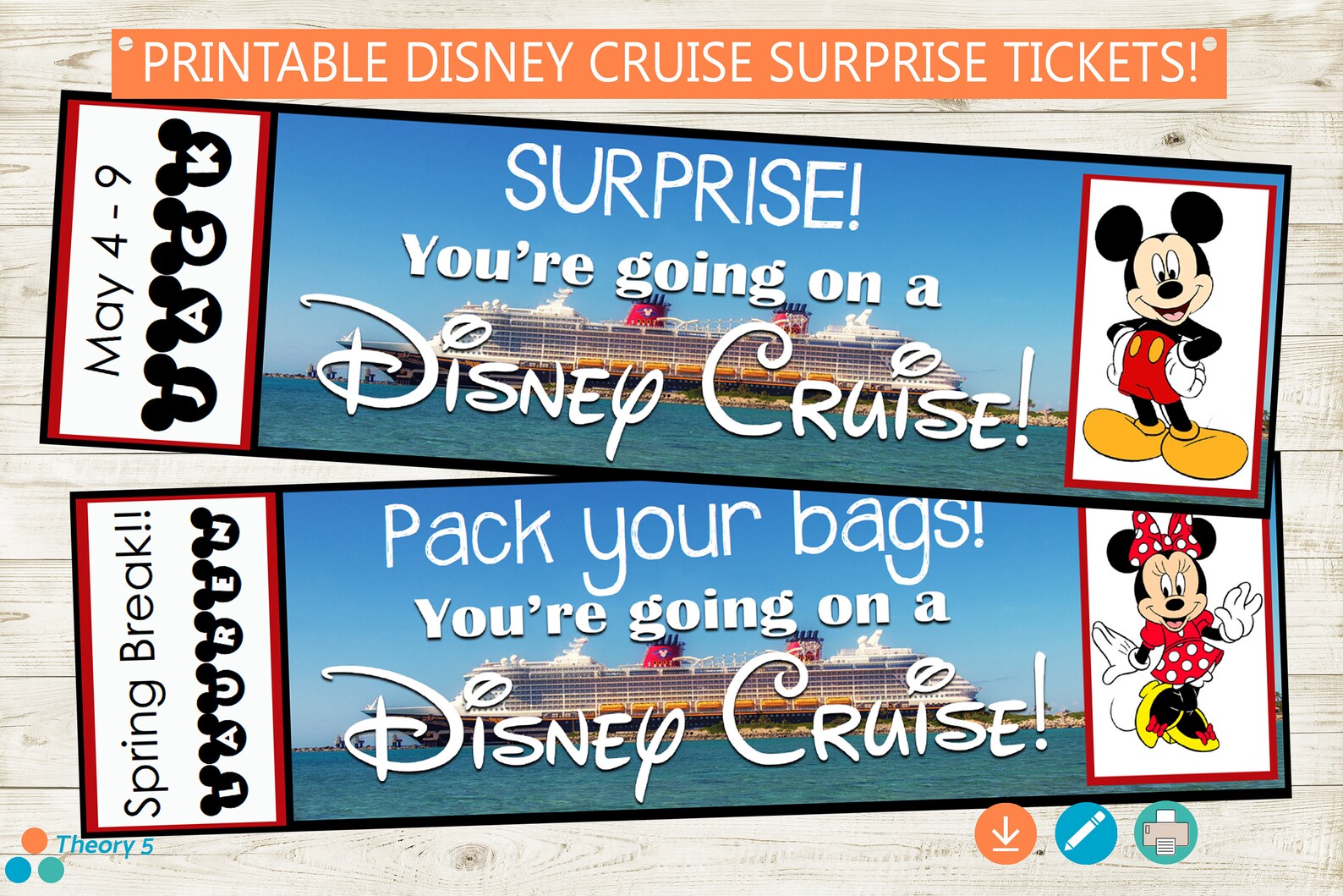 Disney Cruise Tickets Printable and Editable // Adobe Editable Etsy