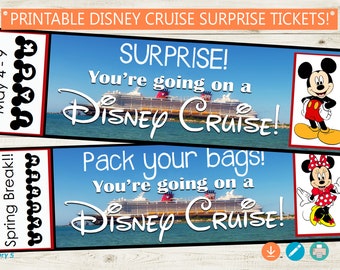 Custom Cruise Tickets Printable and Editable // Adobe editable PDF // trip reveal tickets, surprise, vacation, character DIY gift idea