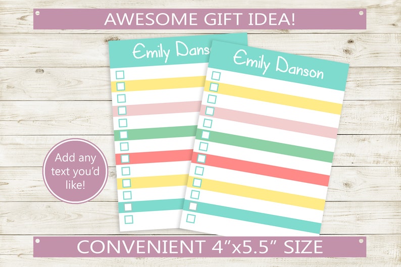 Custom Notepad Colorful Checklist With Personalized Name // 50 Sheets ...