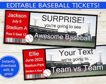 fake baseball ticket etsy