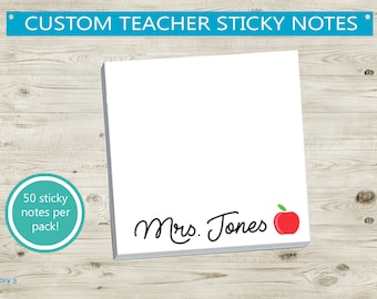 Custom Teacher Sticky Notes - gift idea, customizable, teacher appreciation, school gift, note pad, notes paper personalized, education name