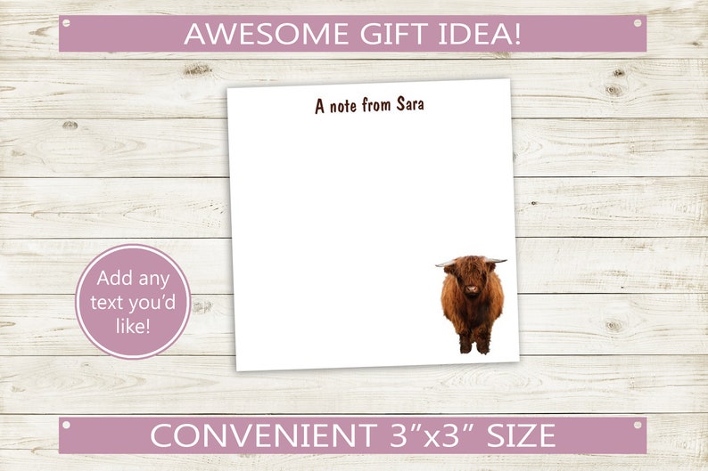 Personalized Sticky Notes Highland Cattle Design // 3x3 Inch Etsy