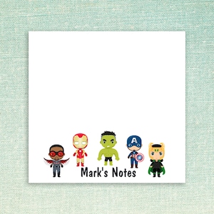 Custom Super Sticky Notes // Personalized gift idea for coworker, friend, teacher appreciation, paper 3"x3", hero, teacher, characters movie