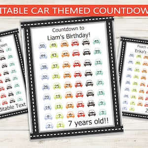 Cuenta atrás del coche imprimible // PDF editable // descarga instantánea, bricolaje, cuenta regresiva del viaje de 50 días, tabla de tareas, ventas de automóviles, calendario de cumpleaños, recompensa