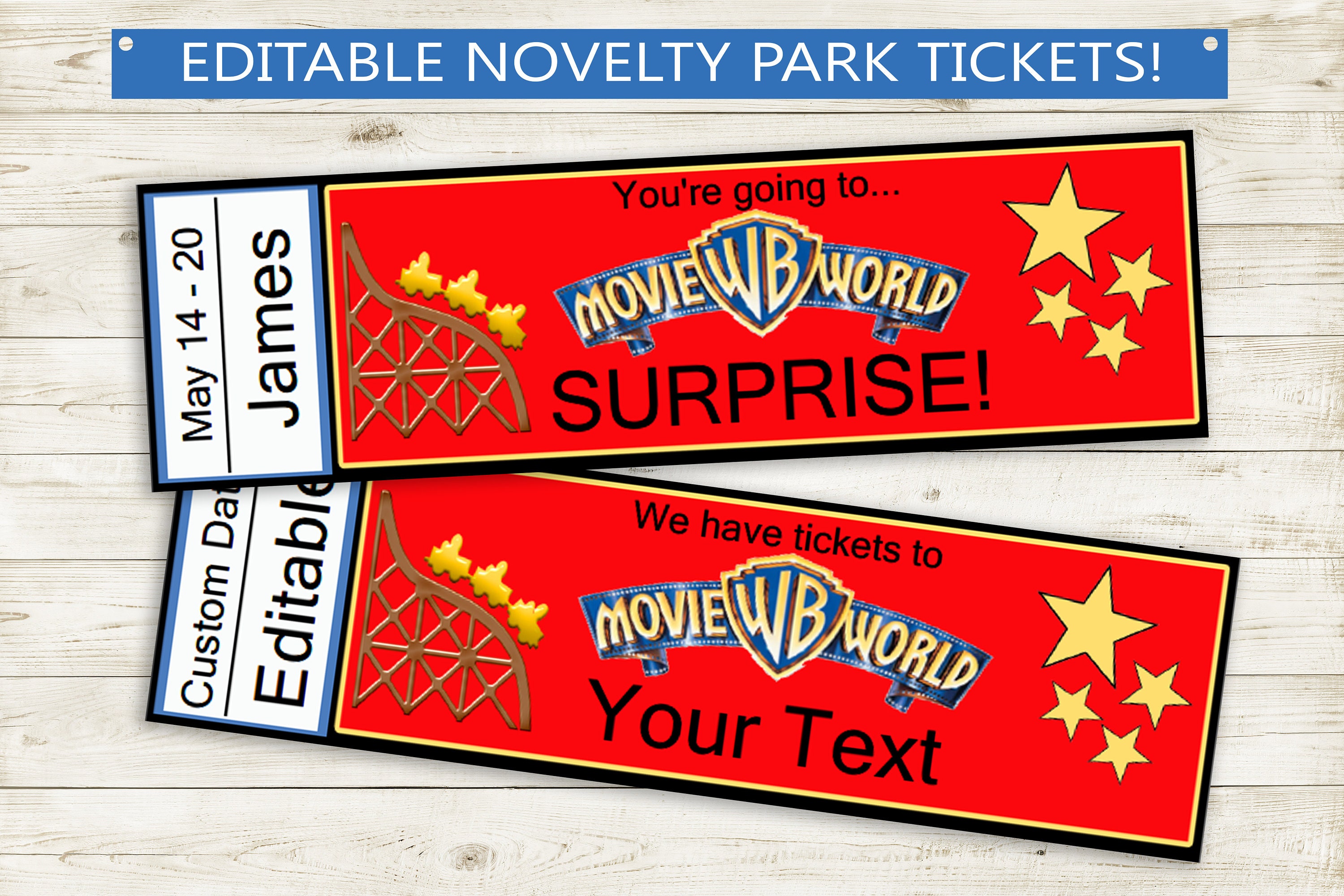 Trip Reveal Tickets Movie World // Adobe Editable PDF // Etsy