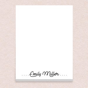 Custom Name Notepads // 50 sheets per stack 4"x5.5" size gift idea bulk teacher appreciation personalized stationery cursive script font dot