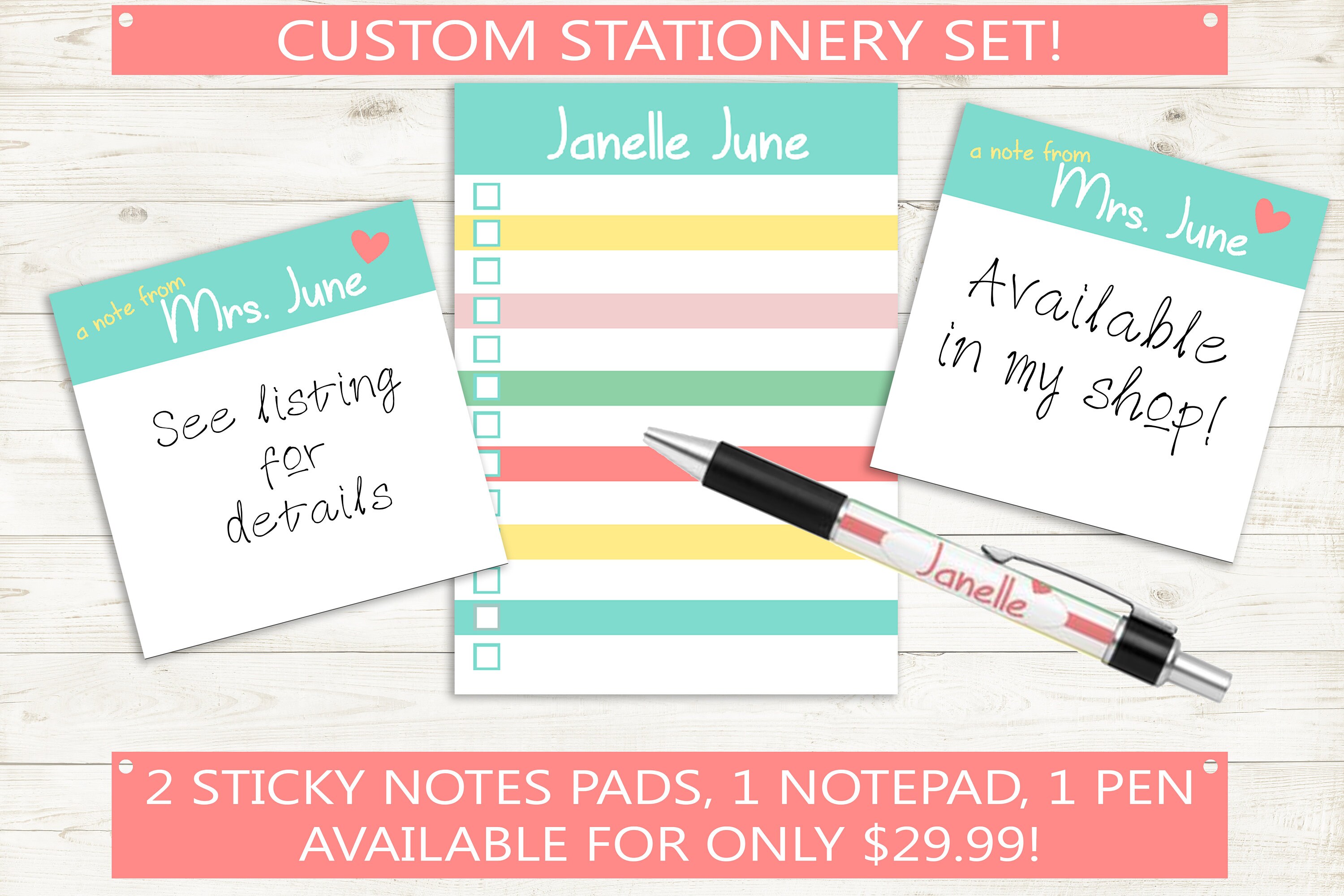 Custom Notepad Colorful Checklist With Personalized Name // 50 | Etsy