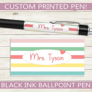 Custom Pen with Stripes and Hear Design // Personalized Black ink ballpoint pen // teacher appreciation gift idea, name present, stationery