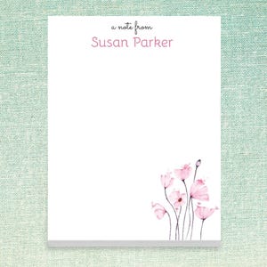 Custom Name Notepads Personalized Poppy Design // 50 sheets per pad // 4"x5.5" or 5.5"x8.5" or 8.5"x11" sizes, your text, stationery bulk