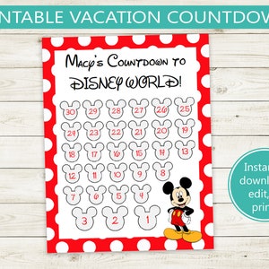 Disney Vacation Countdown Printable // Editable PDF // Instant - Etsy