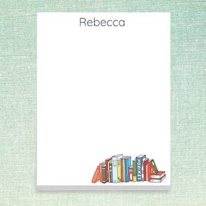 Custom Notepad with Books Design // 50 sheets per stack, 4"x5.5" size // gift idea bulk teacher appreciation personalized stationery library