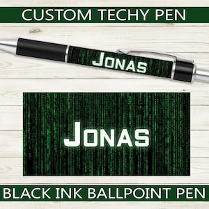 Custom Techy Pen // Black ink ballpoint pen with personalized name and programmer design // gift idea teacher appreciation, ASCII, geek nerd