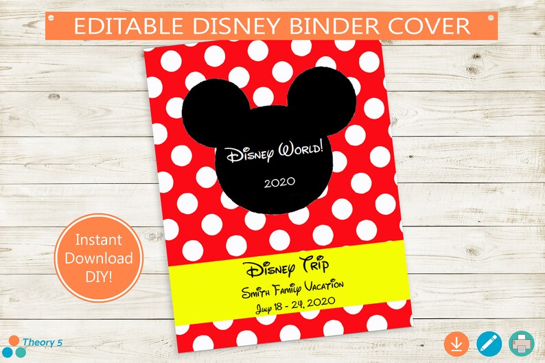 Disney Trip Binder Cover Mickey & Minnie Mouse // Editable PDF Etsy