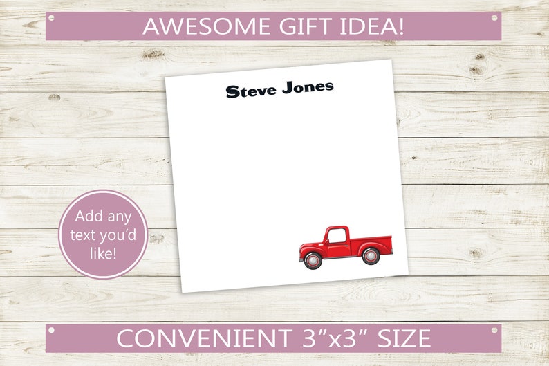 Truck Design Custom Sticky Notes // Personalize With Any Text or Name ...