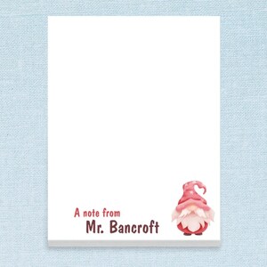 Custom Notepad with cute Gnome Design // 50 sheets per stack, 4"x5.5" size // gift idea personalized teacher appreciation, stationery text