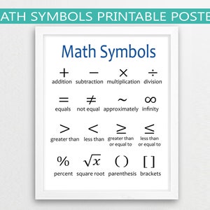 Math Symbols Printable Poster // Math Classroom Decor, math symbols, JPG, education, teacher gift idea, teacher appreciation, mathematics