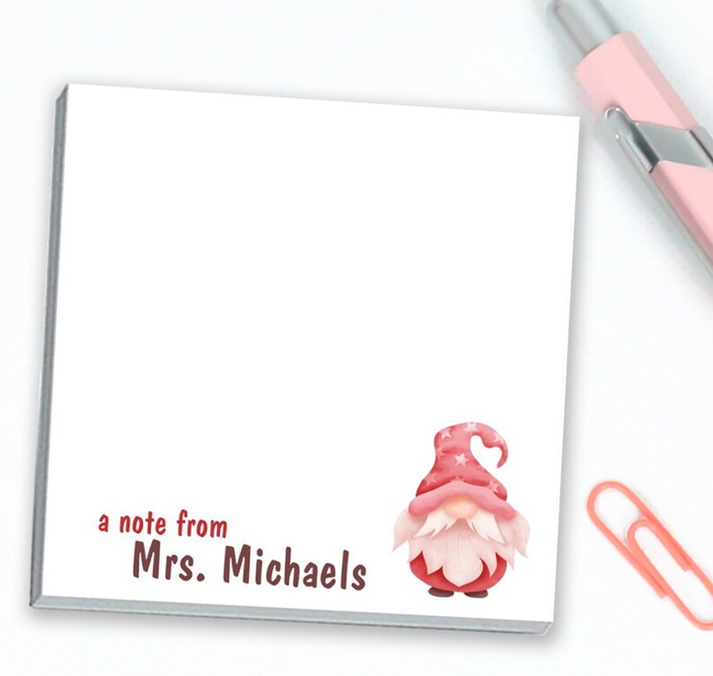 Personalized Sticky Notes With Cute Gnome and Custom Name // Etsy