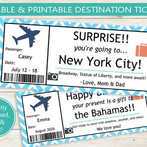 Editierbare PDF Surprise Tickets to Anywhere // Adobe editierbare PDF // Flug, Bordkarte, benutzerdefinierte DIY, Geschenkidee, Urlaub, Vorlage, Flugzeug