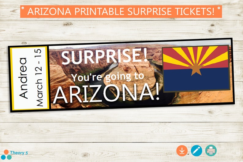 Printable and Editable Tickets to Arizona Adobe Editable PDF Etsy
