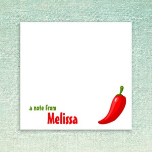 Custom Name Sticky Notes Red Chili Pepper // 3" x 3", 3" x 4", 4" x 6" // personalize paper, jalapeno, teacher gift idea, cute memo pad post