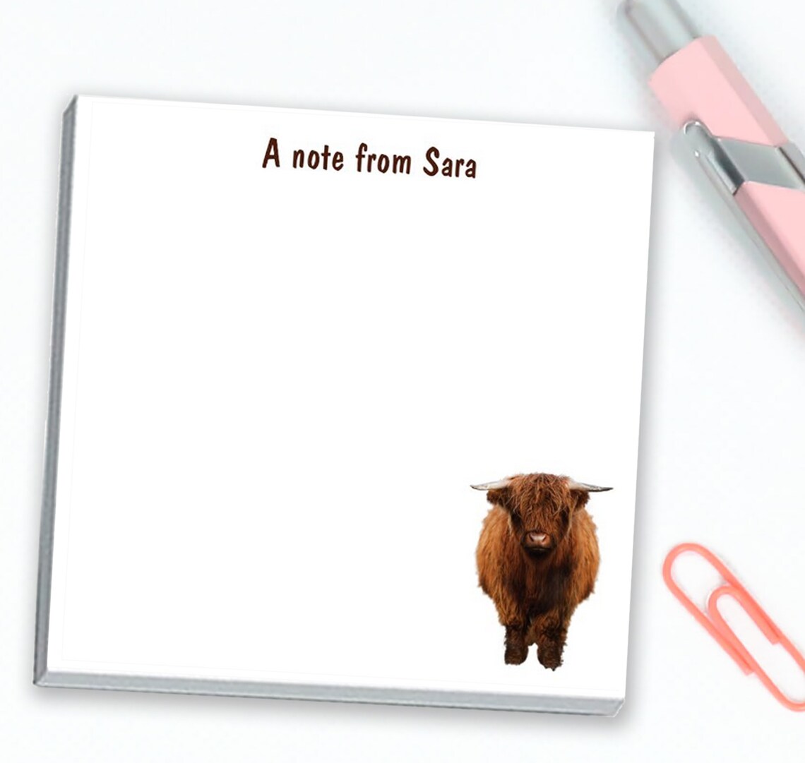 Personalized Sticky Notes Highland Cattle Design // 3x3 Inch Etsy