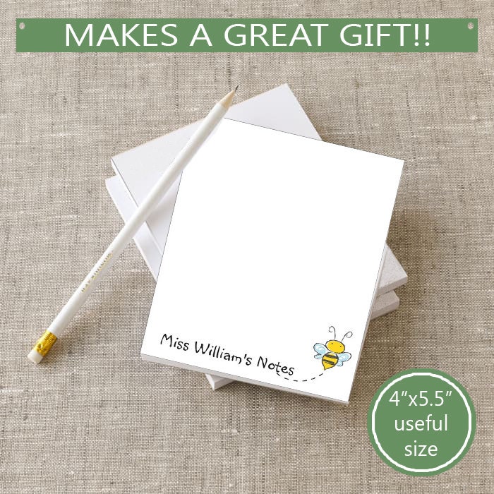 Custom Bee Notepads Name School Teacher // 50 Sheets per Stack - Etsy