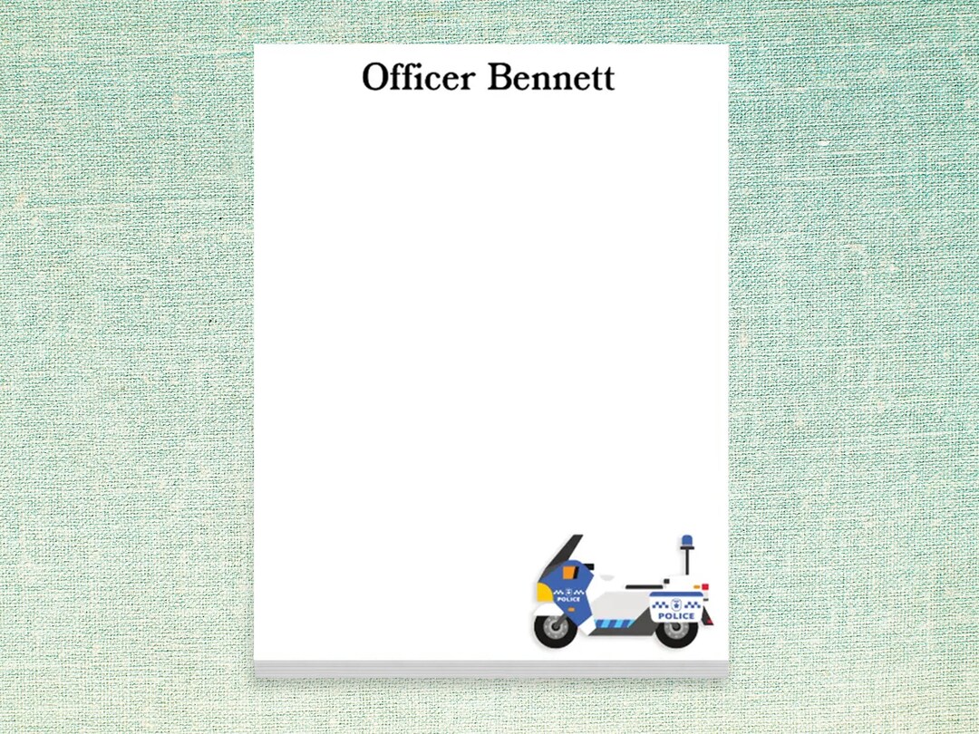 Custom Notepad With Police Motorcycle Design and Personalized Text / 50 ...