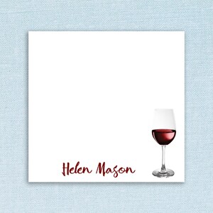 Personalized Sticky Notes with Wine Glass and Custom Name // 3"x3", teacher appreciation, gift idea, stationery text, gifts for her paper