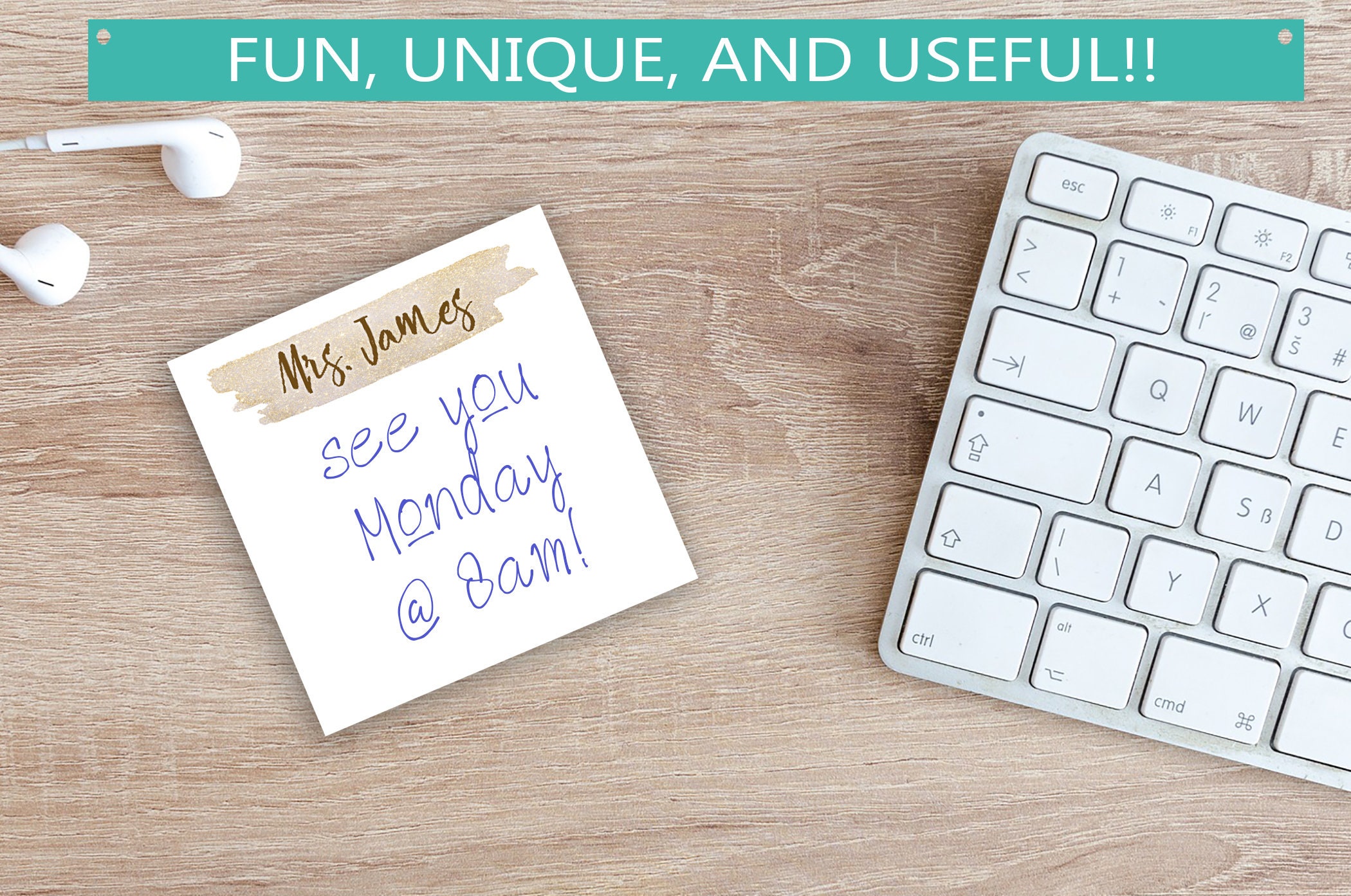 Personalized Sticky Notes With Custom Name and Gold Design // 3"x3 ...